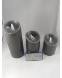 3 Kaarsen LED 3xAAA Dark Grey   7.5x10+12.5+18cm            