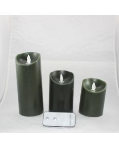 3 Kaarsen LED 3xAAA olive 7.5x10+12.5+18cm                  