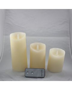 3 Kaarsen LED 3xAAA ivory aged 7.5x10+12.5+18cm             