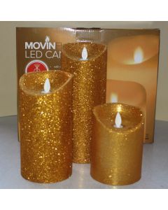 3 Kaarsen LED 3xAA Glitter Gold 9x12.5+18+23cm              