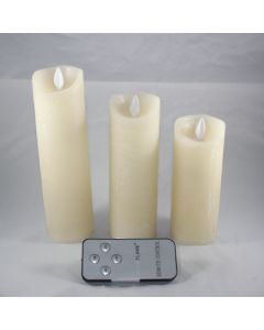 3 Kaarsen LED 2xAA ivory aged 5x12.5+15+17.5cm              