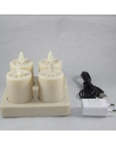 4 Kaarsen LED oplaadbaar ivory 4.5x5cm met plateau          